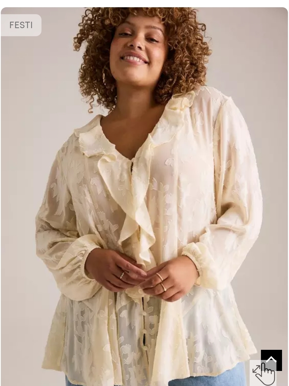 torrid Festi Nwt Cream Ruffle-Front Sheer Floral Blouse Size 3